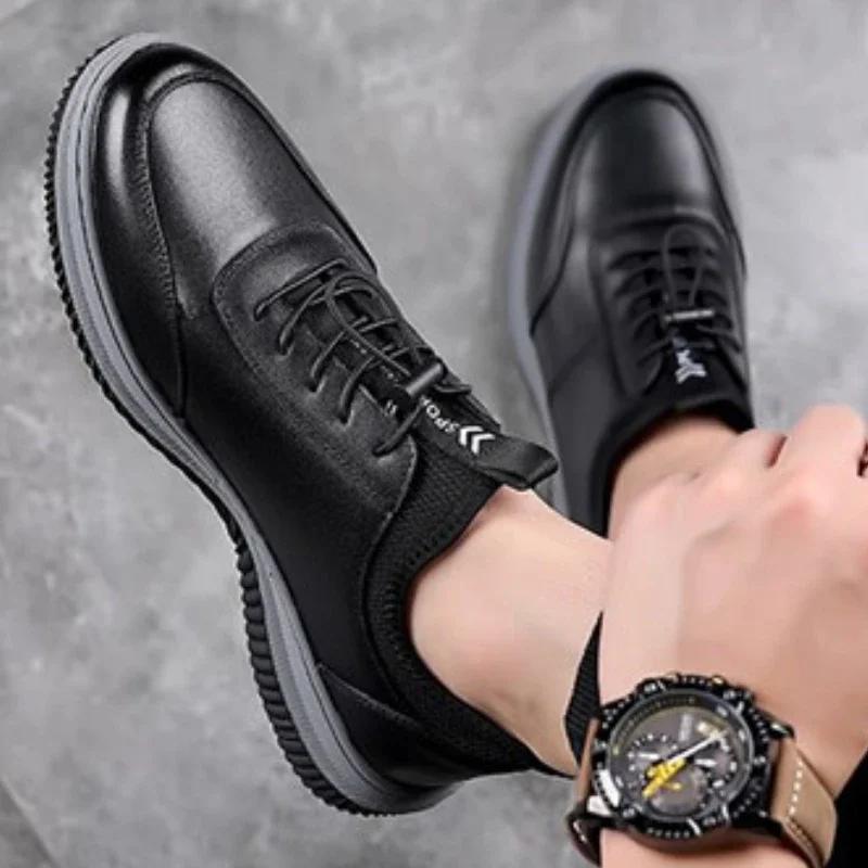 Fashion Men's Business Leather Sneakers Autumn Waterproof Round Toe Casual Shoes Platform Trainers Zapatillas Deportivas Hombre
