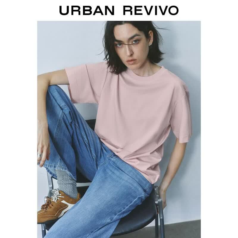 UR2026 Women s Casual Solid Round Neck Short Sleeve T-Shirt L