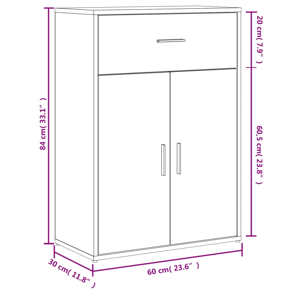 Sideboards 2 pcs. Concrete Grey 60 x 30 x 84 cm Engineered Wood