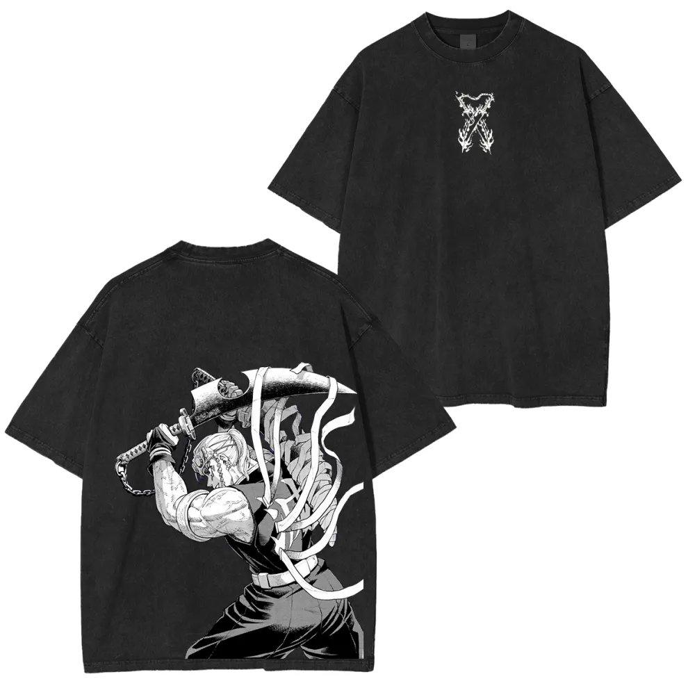 Anime Demon Slayer Anime Printed Tshirt Mens and Womens Washed Tshirt High Quality Vintage Cotton Tshirt Harajuku Tops