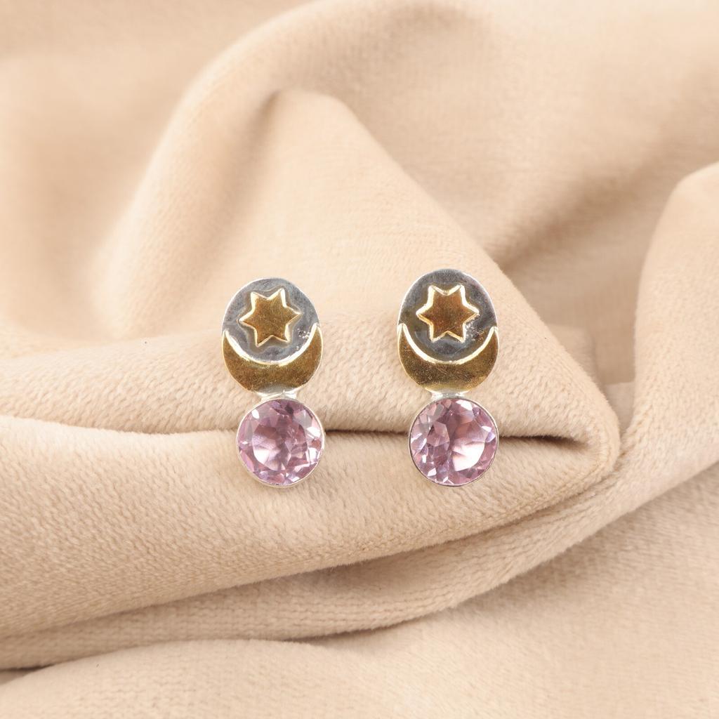 Rare Morganite Gemstone 925 Sterling Silver Handmade Partywear Stud Earrings0.8" EE-141-15