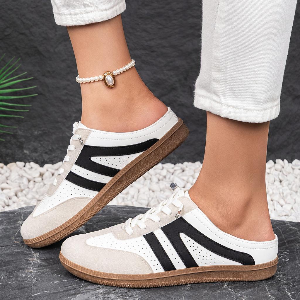 Women Retro Color Block Slip On German Trainer Mule Slippers, Breathable Soft Sole Versatile Casual Summer Walking Shoes