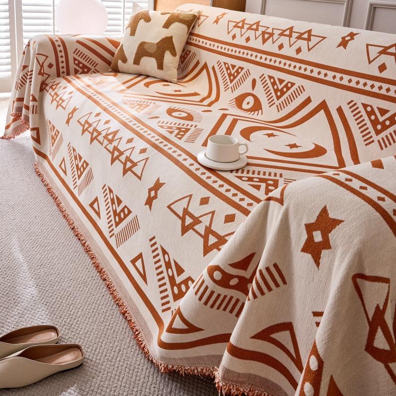 

1PC Chenier Sofa Towel New Double-sided Usable Jacquard Sofa Cover All-inclusive A Whole Bohemian Style Slipcover 180X90CM помаранчевий