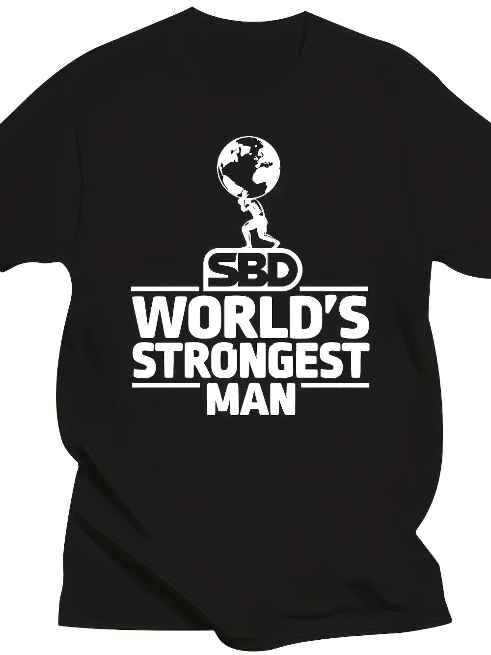 Summer European and American Trend WORLDS STRONGEST Letter Print Short Sleeved Shirt Casual Crew Neck Slight Stretch Fabric S