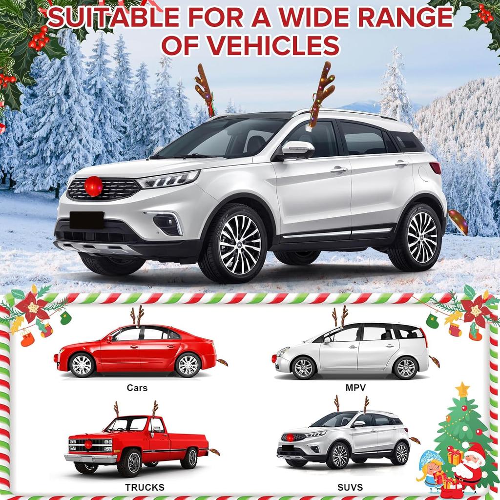 Charming Christmas Car Decoration, Festive Reindeer Kit, LED Reindeer Christmas Decoration For Car, Nice Gift For Families & Friends, Suitable For