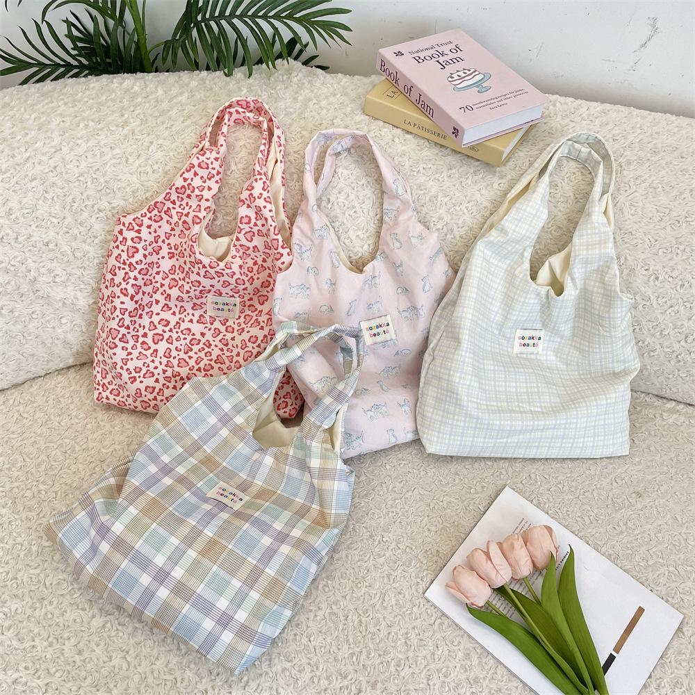 New Lazy Sweet Plaid Shoulder Shopping Bag Casual Commuter Vest Bag Tote Bag