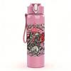 1PC Dark floral band grunge collage print 750ml colorful plastic sports water bottle leakproof pop up lid with straw for outdoor work home use