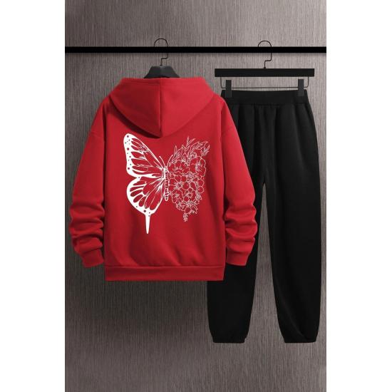 Set de trening cu glugă unisex cu imprimeu la spate fluturi