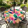 Outdoor Round Tablecloth With Umbrella Hole Waterproof Oil Resistant Floral Leaf Patio Garden Deck