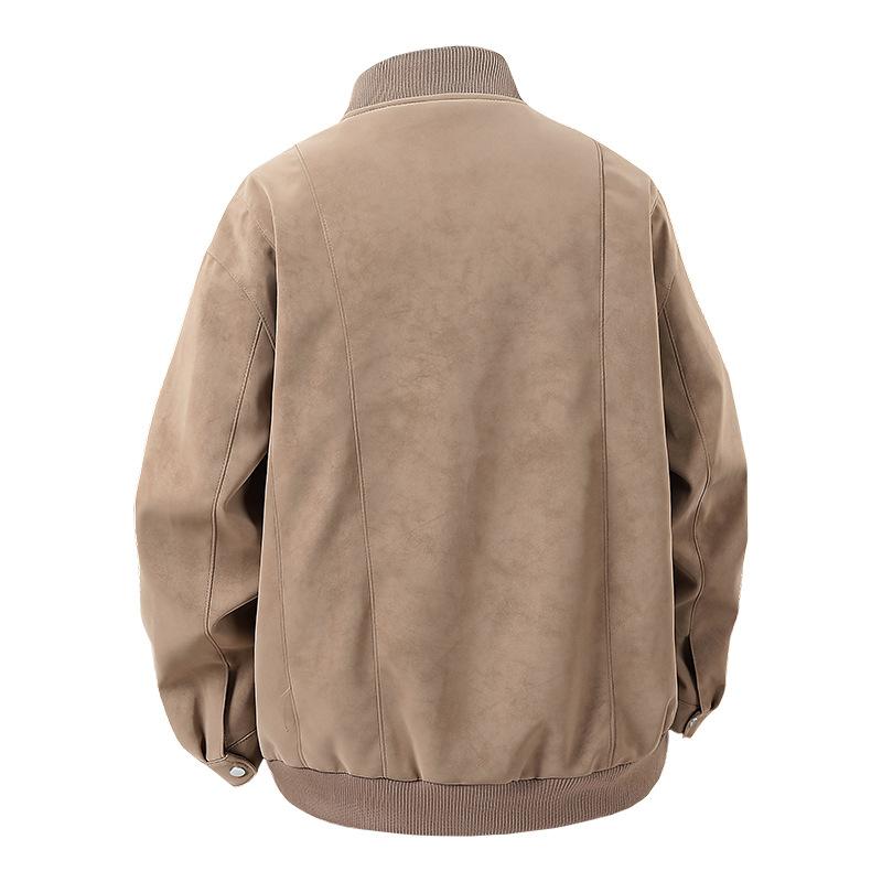 New Lapel Hong Kong Style Fashionable Men's Leather Jacket Youth Jacket Casual Top Jacket