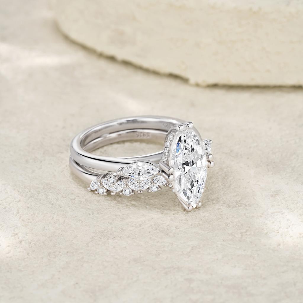 Luxury Pear Cut Moissanite Ring S925 Silver 18K White Gold Plated D Color VVS Sparkling Double Band Wedding Engagement Ring