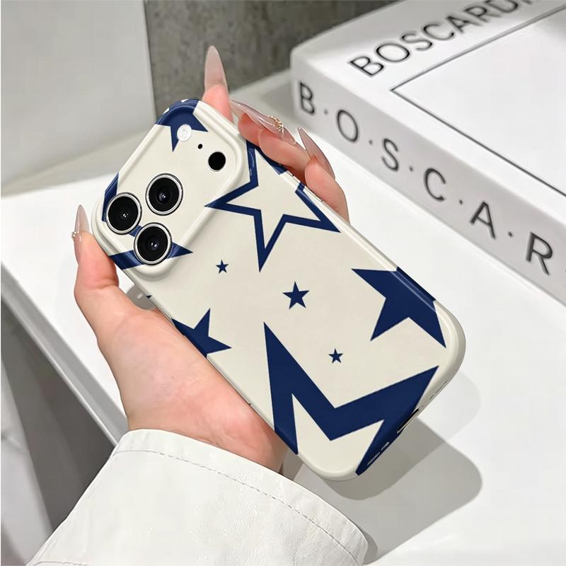 Abstract Navy Oversized Star Modern Geometric Art Protective Shockproof Film Aesthetic Bumper Phone Case Cover For iPhone 14 15 16 Pro Max Plus