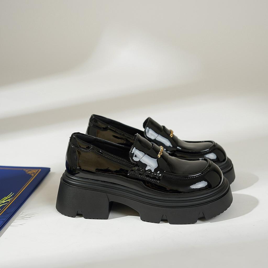 2025 Slipper gebratene Straße erhöht hochhackige Muffin Einzelschuhe Herbst dicker Absatz dicke Sohle neue hochwertige kleine Lederschuhe Damen