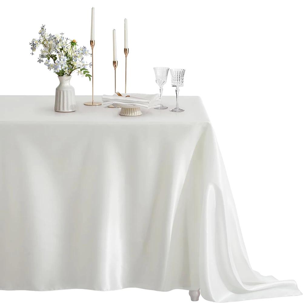 Rechteckige Satin-Tischdecke Hochzeitstischdecke Weiß Schwarz Für Party Geburtstagsveranstaltungen Bankettdekor Zuhause Abendessen Tischdecken
