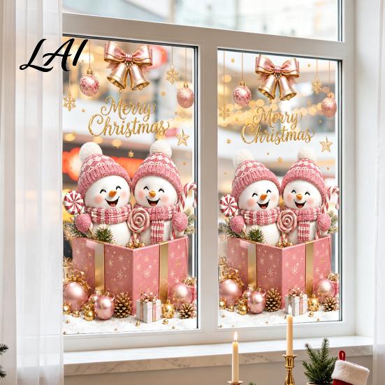 Home Holiday Decoration Christmas Window Clings Cute Snowman Santa Penguin Reindeer Stickers for Removable Festive Wall Art Glass Reusable