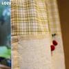 1PC LOZUJOJU Beige Checkered Cherry Decoration Short Curtain Rod Pocket Partition Curtain for Kitchen Living Room Bedroom Cupboard Home Decor