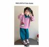 2025 Girls' Korean Style Autumn Two-Piece: Color Block Sweatshirt & Green Pants Set