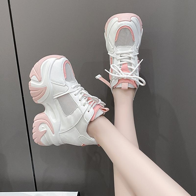 Fashion Women High Top Sneakers 2025 Spring Female Shoes Black White Chunky Sneaker Breathable Leather Wedge Shoes Zapatos Casual Mujer
