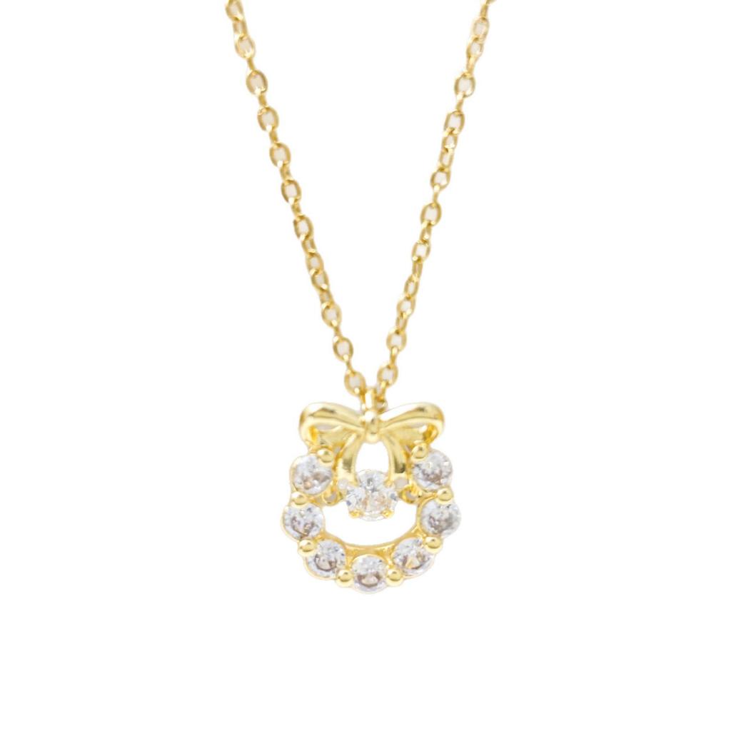 Princess on the Run: Summer Bow Necklace with Beating Heart, Titanium, Zirconia Clavicle Chain