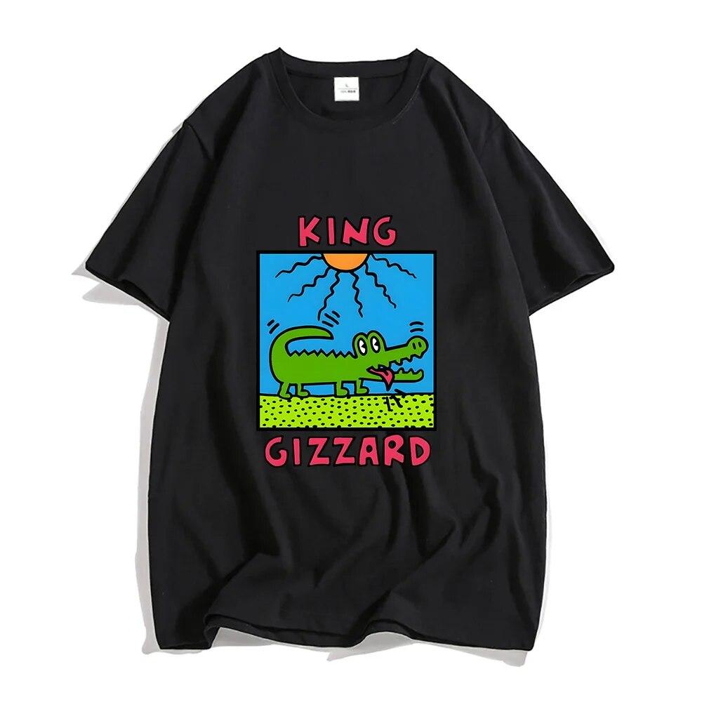 Футболки King Gizzard  & The Lizard Wizard, унисекс, футболки с изображением крокодила и солнца, футболки из 100% хлопка, высокое качество, унисекс, с комиксами, СВОБОДНЫЕ L