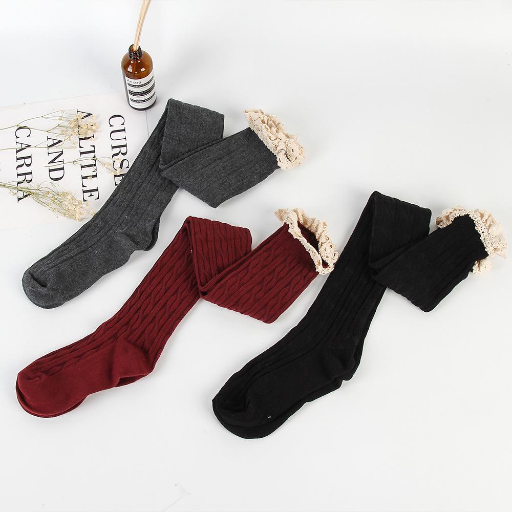 Japońskie Koronkowe Wykończenie Podkolanówki za Udo – Jesienno-Zimowe Damskie Pończochy w Stylu Koreańskim