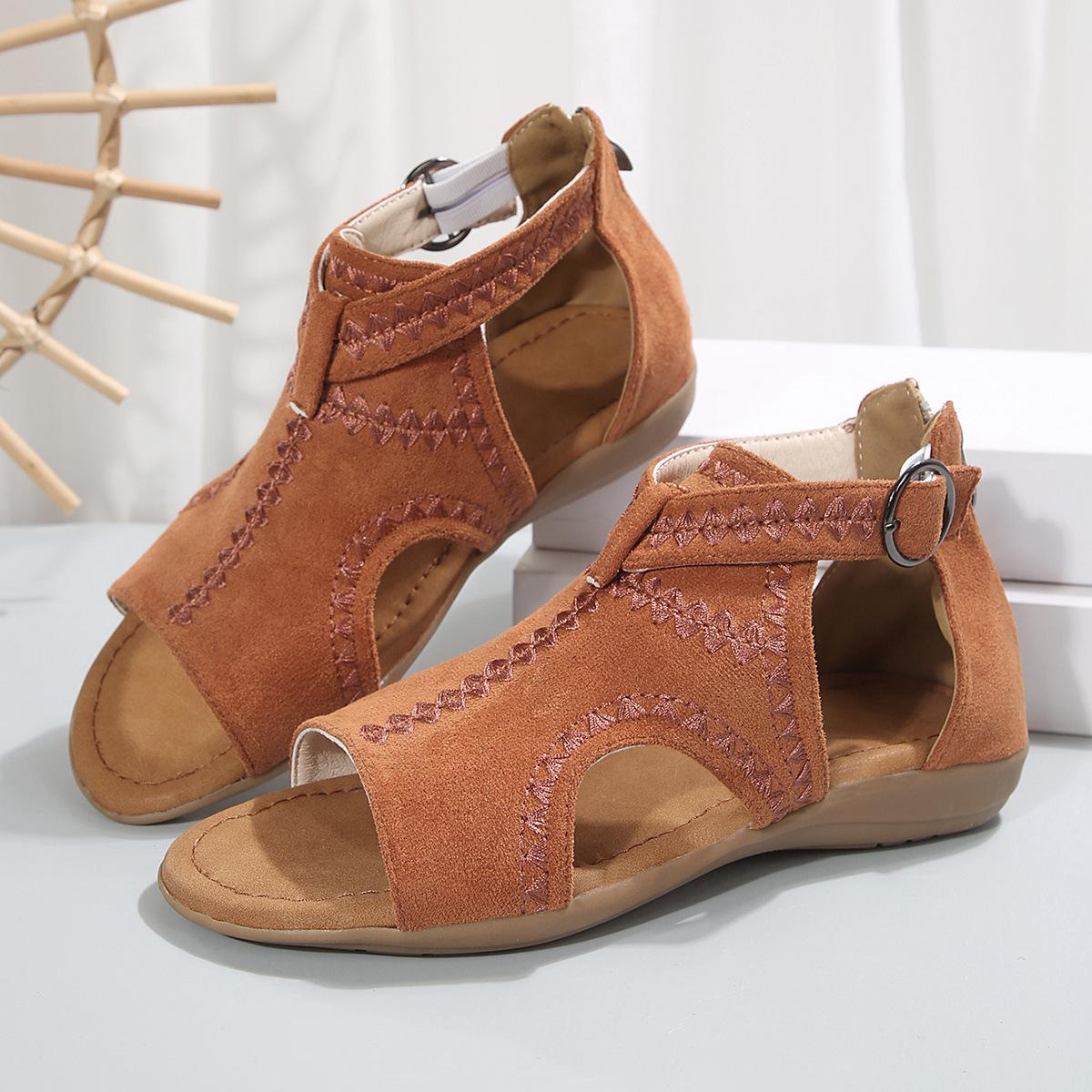 

2025 импортные товары, большой размер, новые, с толстым дном, однотонные, с молнией сзади, пряжкой на поясе из плетеной пеньковой веревки, римские женские сандалии 36 темно-коричневого