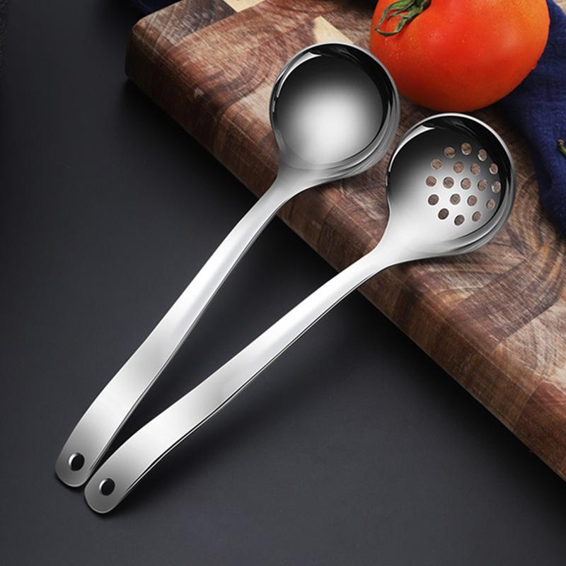 New Long Handle Colander Soup Ladle Spoon Stainless Steel Tableware Fine Holes Skimmer Japanese Tablespoons Home Kitchen Gadgets