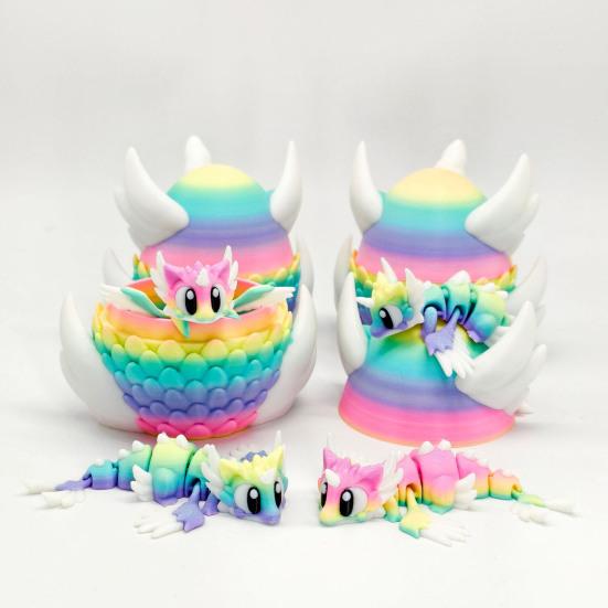 3D Printed Dragon Collectible Mini Egg with Articulated Dragon Inside Colorful Animal Miniature Fidget Toy Desktop Figurine for Home Office Decor