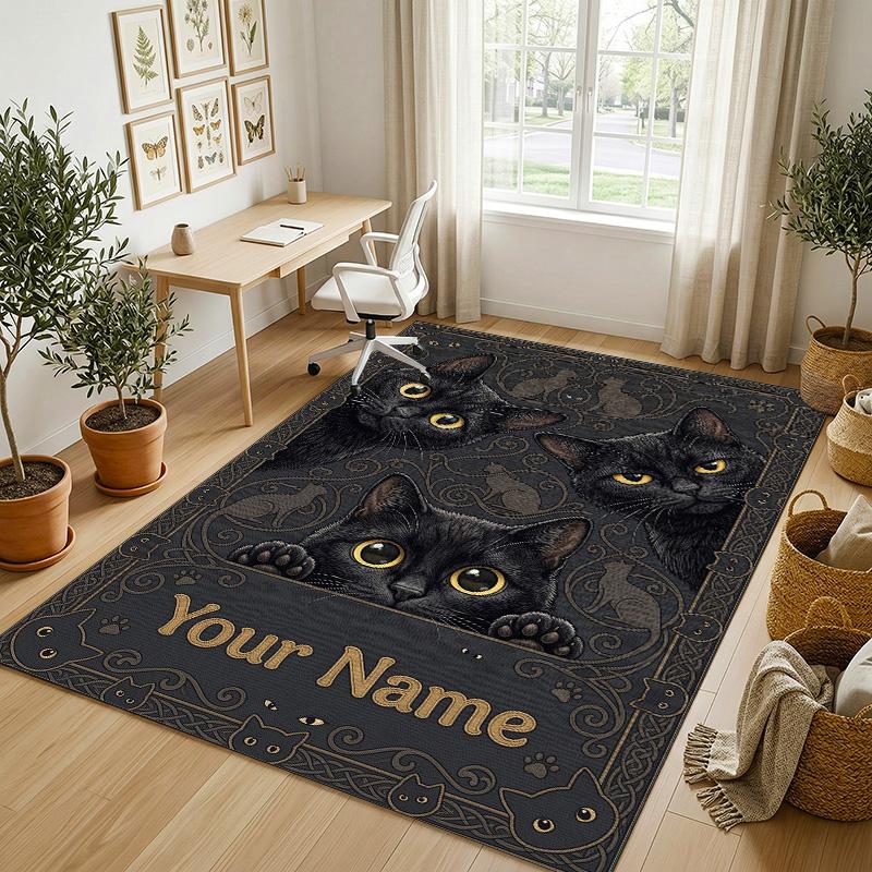 Gothic Bat Moon Theme Soft Crystal Velvet Rug Custom Name & Text Print Non Slip Floor Rug for Bedroom Living Room