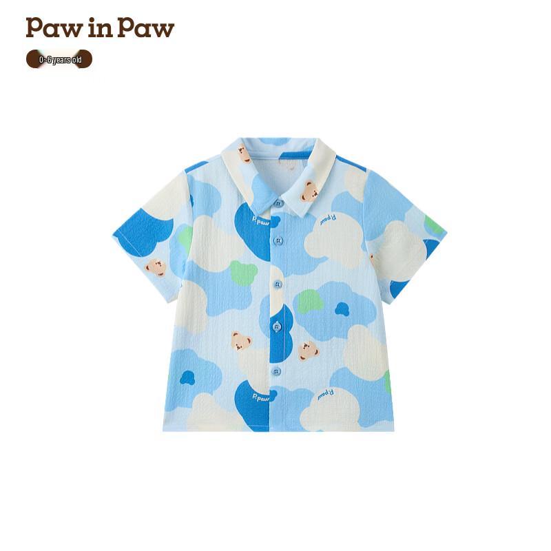 PawinPaw Cartoon Bear Kids  Summer Print Shirt & Vest Dress 90