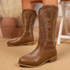 Women's Autumn Suede Western Cowboy Leather Boots - High Heel, Embroidered, Retro, Fashionable