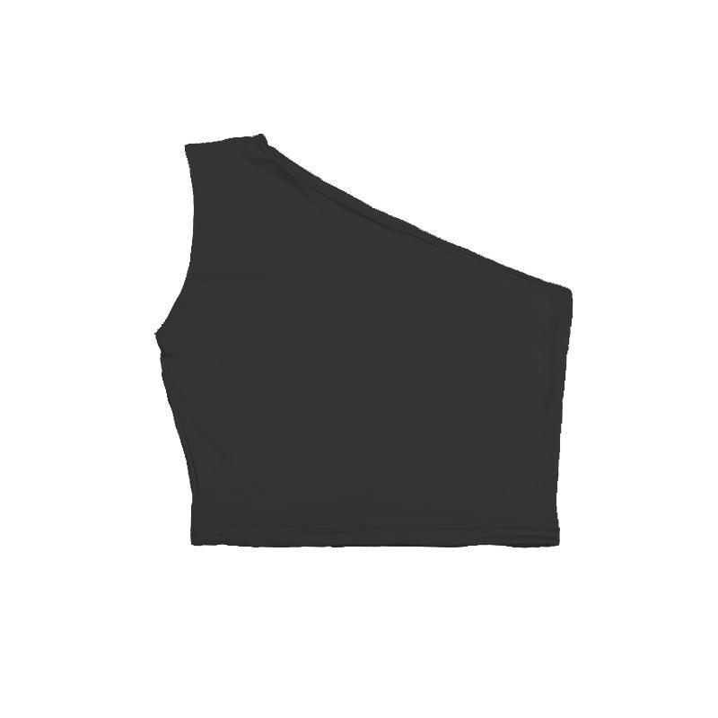 

Women Sexy Tank Top Off One Shoulder Slim Halter Backless Bare Midriff Camis Tube Top Female Sleeveless Cropped Vest S чорний