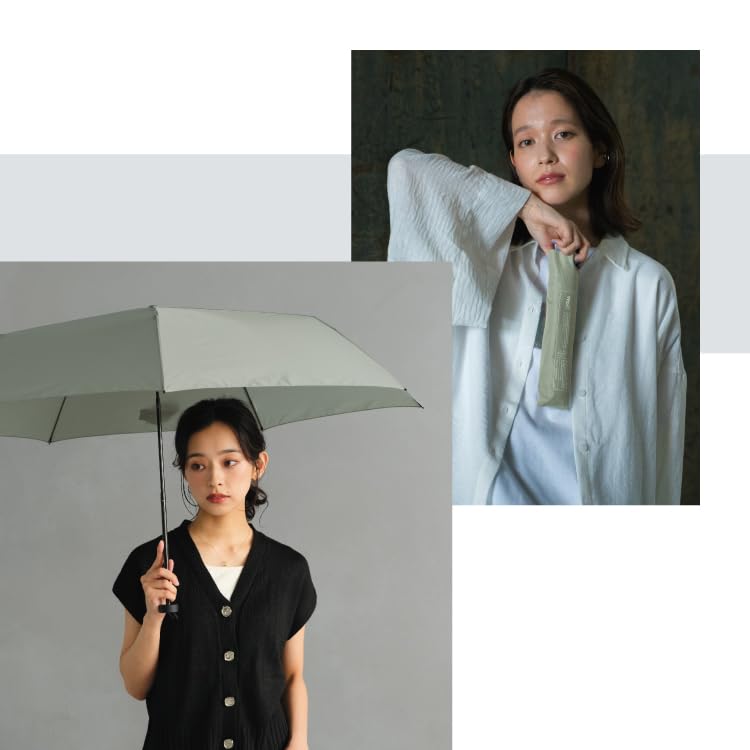 Lightweight Folding LARGE 61cm UV Solid Perfect for Commuting or Wpc. Umbrella, AIR-LIGHT FOLD, Beige, Men's, Ribs, Large, 180g, Lightweight, Slim,