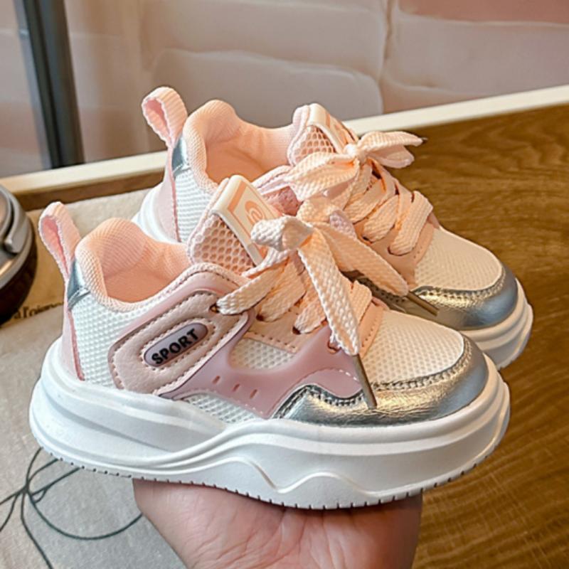 Mädchen Freizeitschuhe im College-Stil Weiß Frühling und Herbst Mesh Atmungsaktive Sportschuhe Jungen Rutschfeste Dad-Schuhe