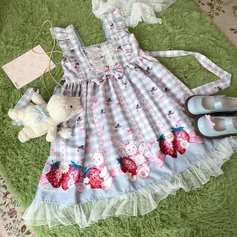 Japanese Lolita Dress Girls Strawberry Bunny Jsk Dresses Women Harajuku Sleeveless Cute Cosplay Vestido