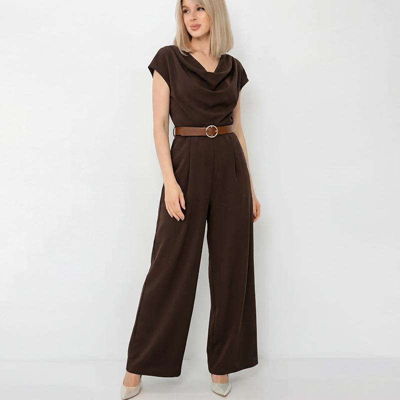 Women S Elegant Satin Wide Leg Jumpsuit Cowl Neck S