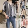 Fashion Womens Casual Half Sleeve Colorblock Striped Shirt  Sleeve Top