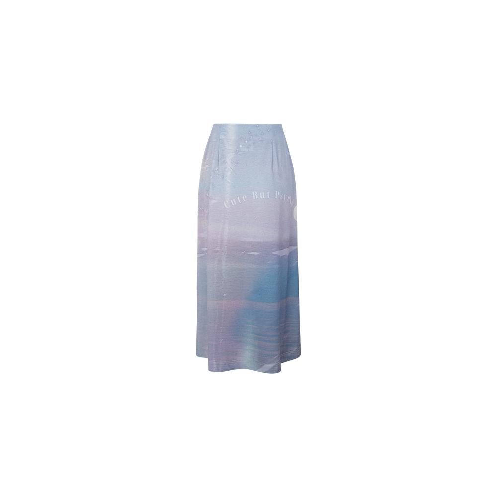 Hatu Beach Printing Slit Midi Skirt Purple