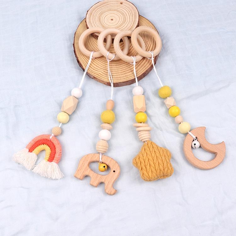 Hot Sale Wooden rainbow Stars Moon Elephant Four Piece Set Baby Hanging Toys