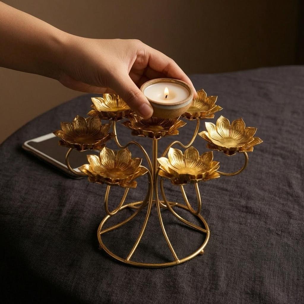 Lotus-Flower Oil-Lamp Stand Stable for Prayer Rooms