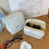 Striped Plaid Mini Makeup Bag Embroidered Multi-functional Lipstick Storage Pouch Zipper Closure Square Shape Cosmetic Bag