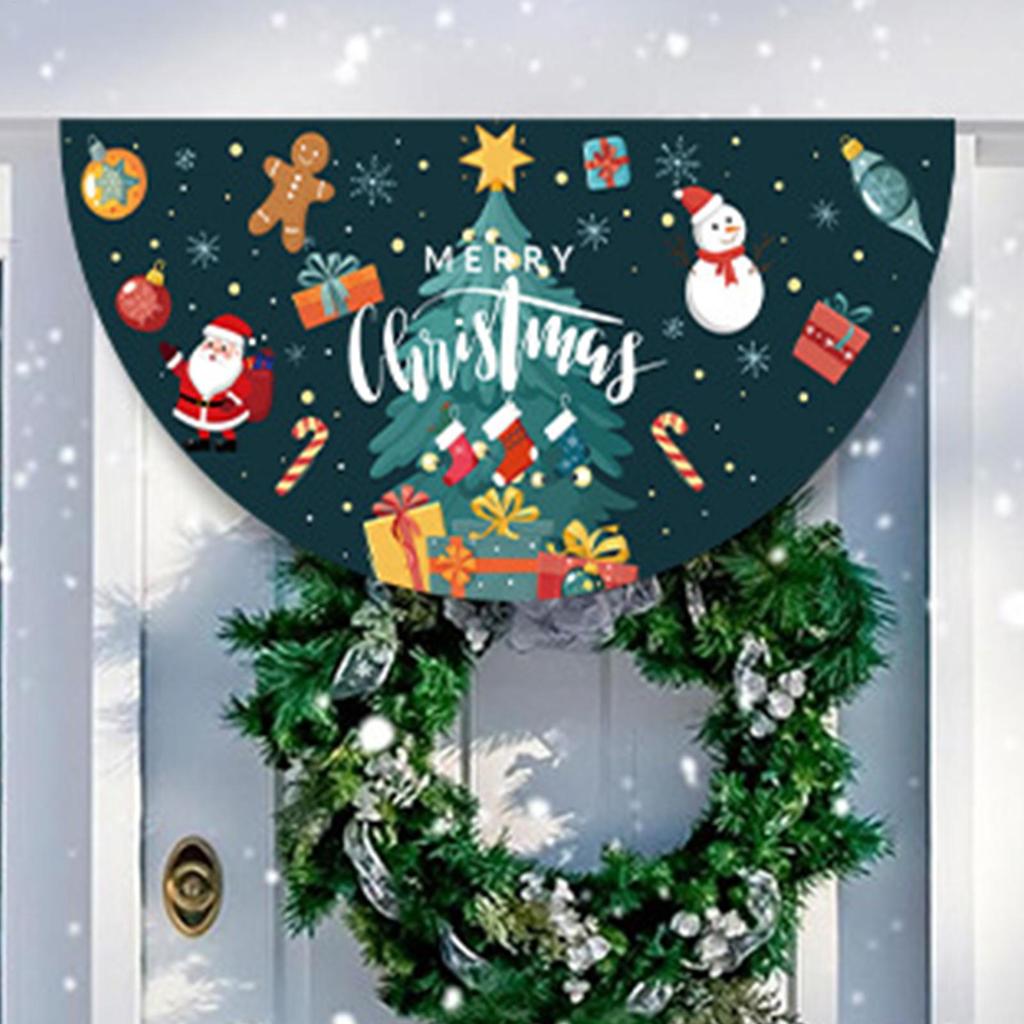 Christmas Banner Half Fan Shaped Seasonal Bunting Flag Decoration Waterproof Christmas Door Flag for Party Photo Classroom