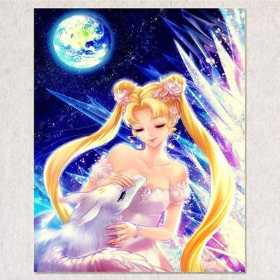 5D DIY Diamond Painting Cartoon Monn Girl Rhinestones Painting Full Round Diamond Embroidery