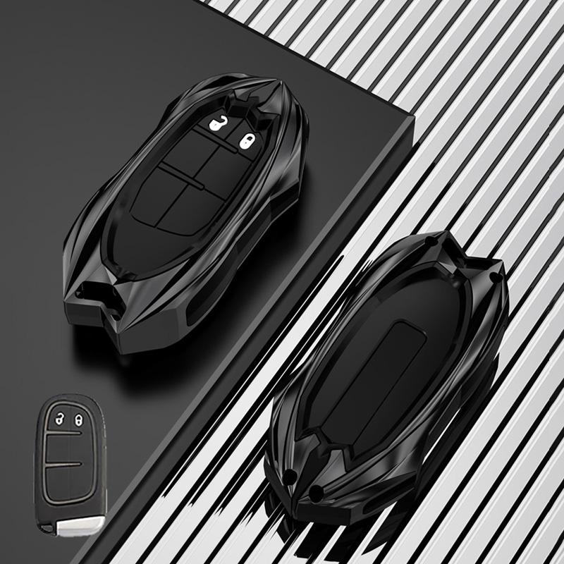 Zinklegierung Auto Schlüsselanhänger Hülle Fob für Jeep Renegade Grand Cherokee Dodge Ram Charger 1500 Challenger Chrysler 300C Journey black
