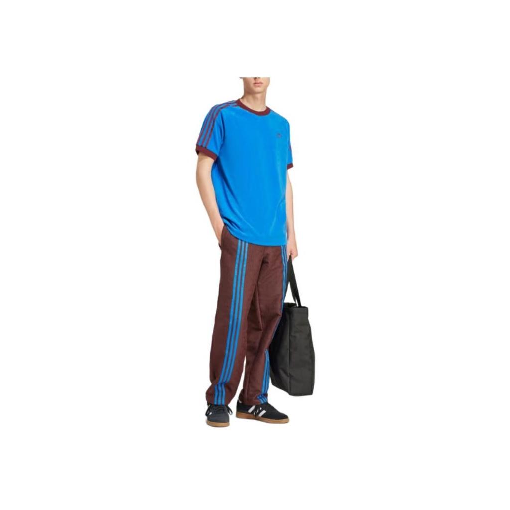 Adidas Pantaloni casual retro cu dungi Originals, cu talie medie, largi, drepți, pentru bărbați, maro închis JN5970