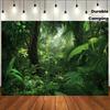 2D-Planarbanner 1 Stück Dschungelwald-Fotografie-Hintergrund - Regenwaldszene mit nebligem Sonnenlicht und leuchtend grünen Blättern