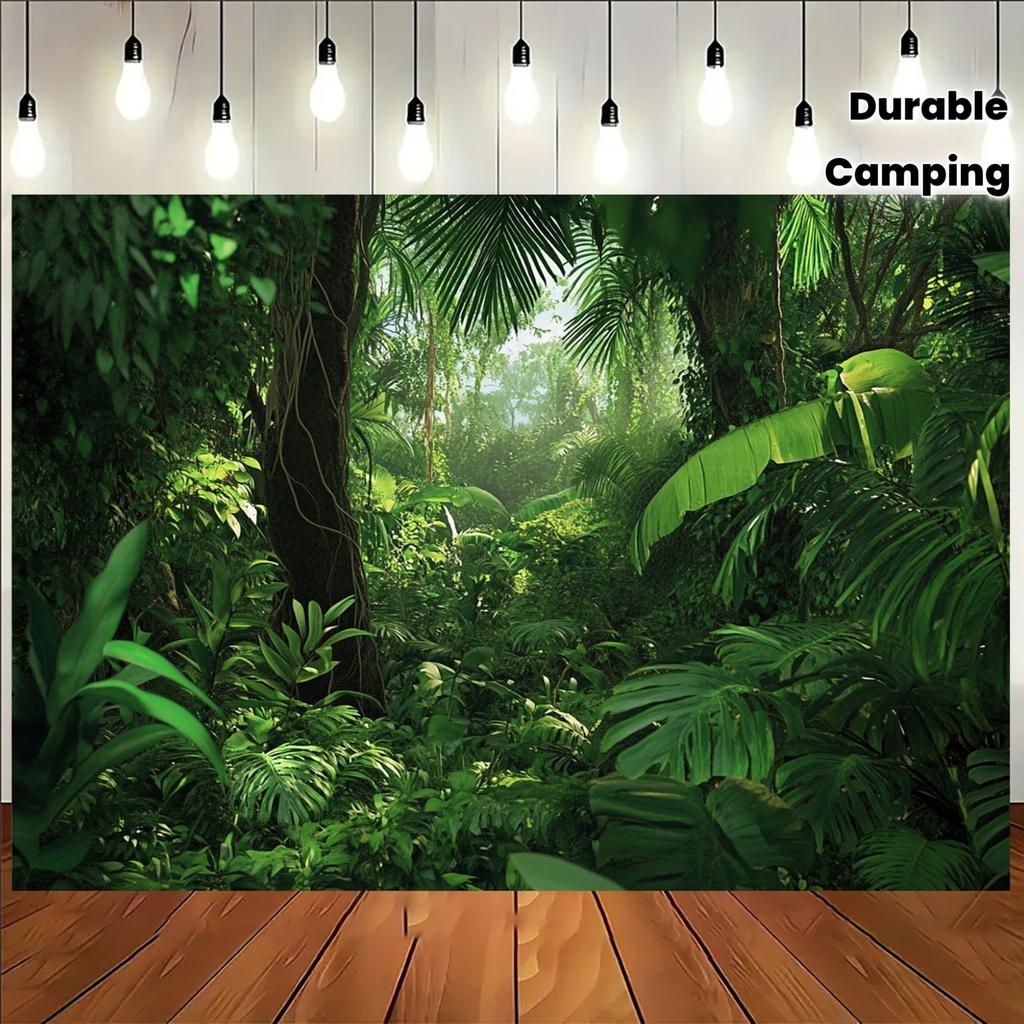 2D planar banner 1 piece of jungle forest photography backdrop - Rainforest scene with hazy sunlight and bright green leaves