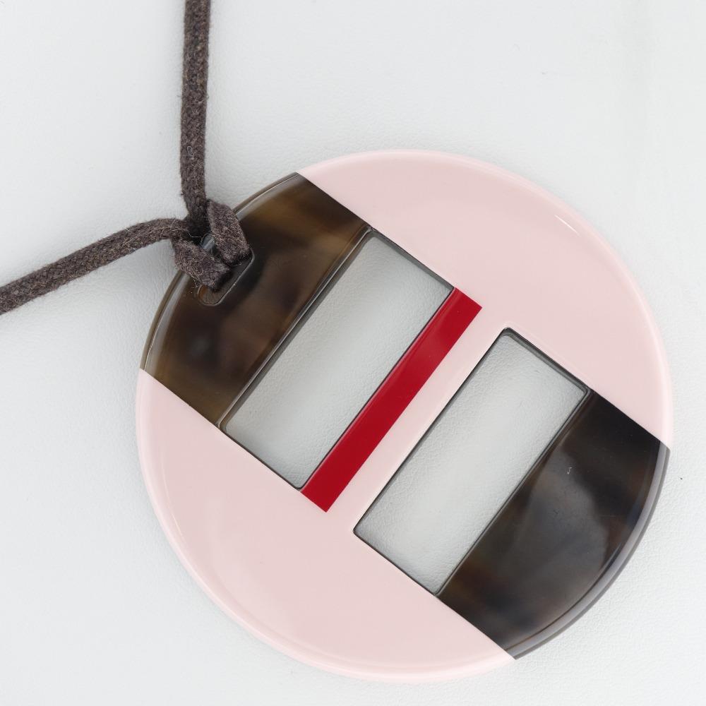 Hermes Necklace Brown/pink Buffalo Horn 16.5g Women Used