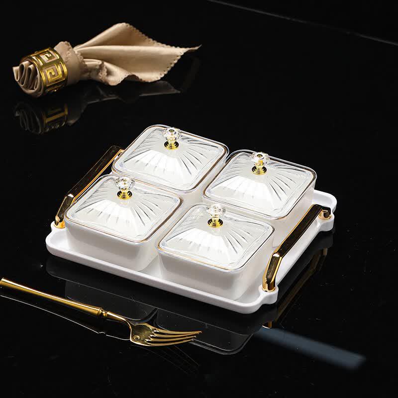 Elegant Ceramic Divided Serving Tray with Lid