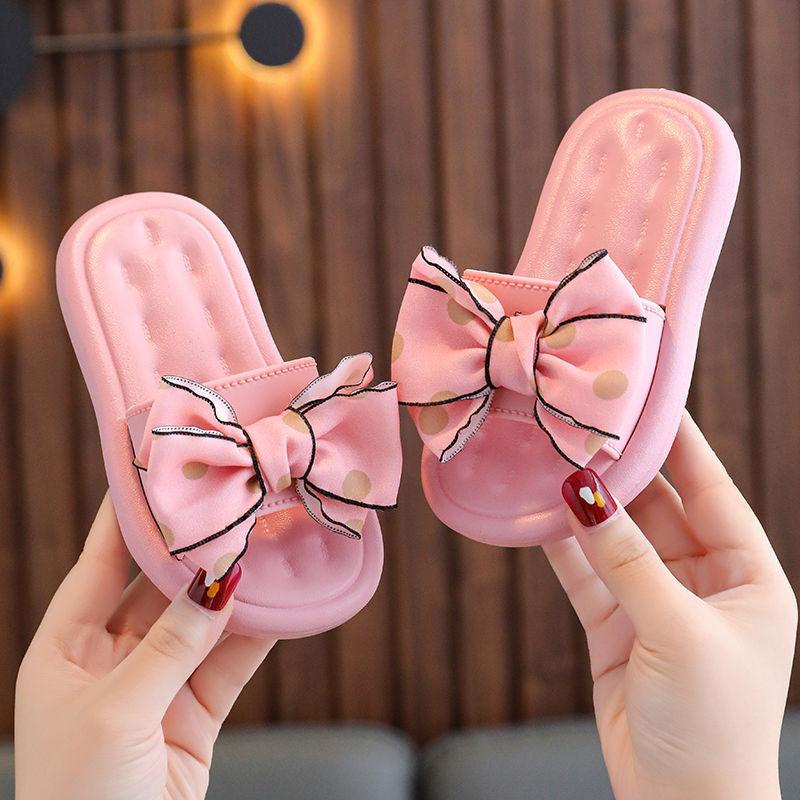 Summer Children's Slippers Princess Wind Pearl Girls' Cold Slippers Soft Bottom External Breathable Small and Medium Girls' One Word Slippers